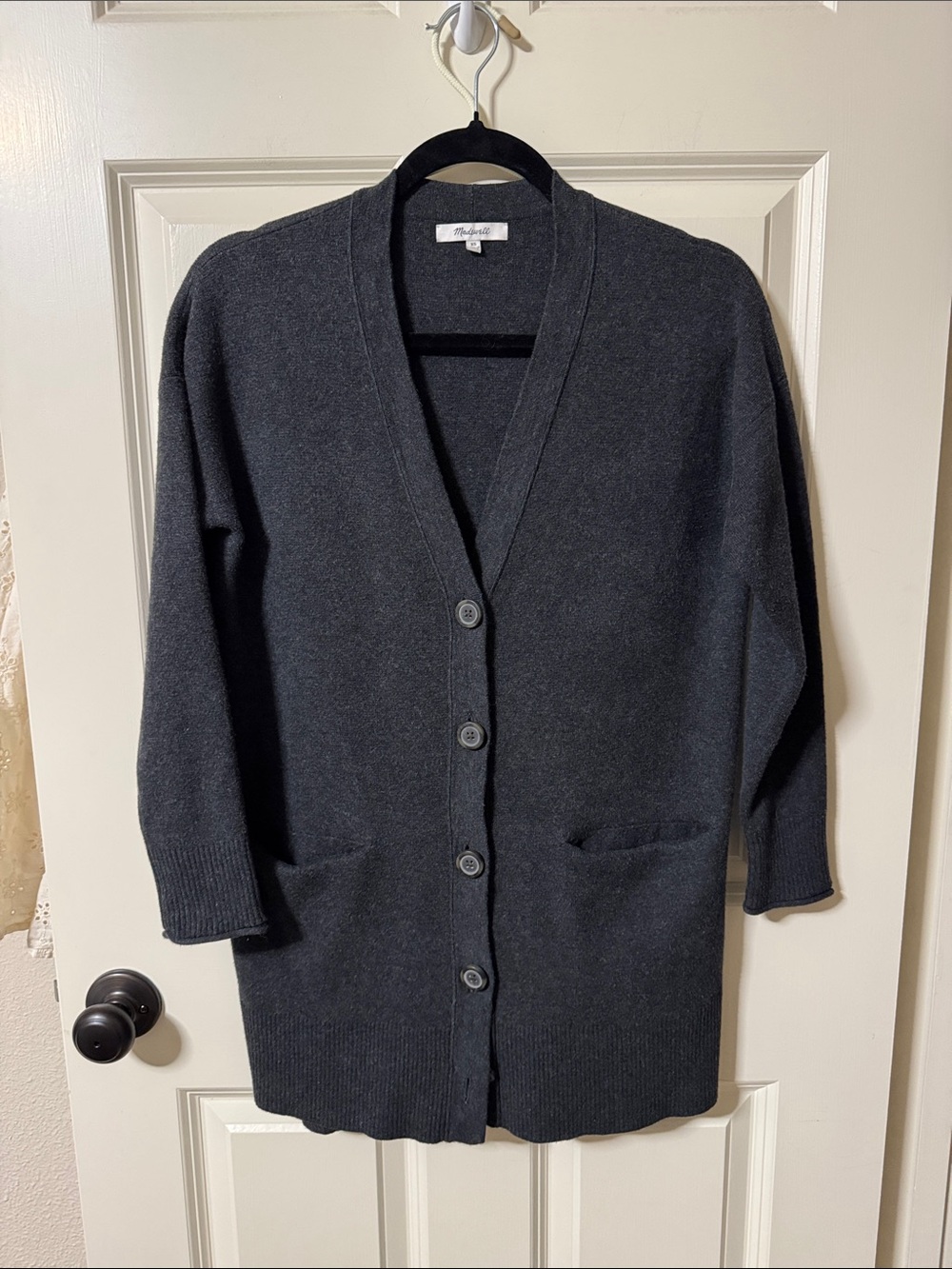 Madewell Charcoal Long V-Neck Button Cardigan